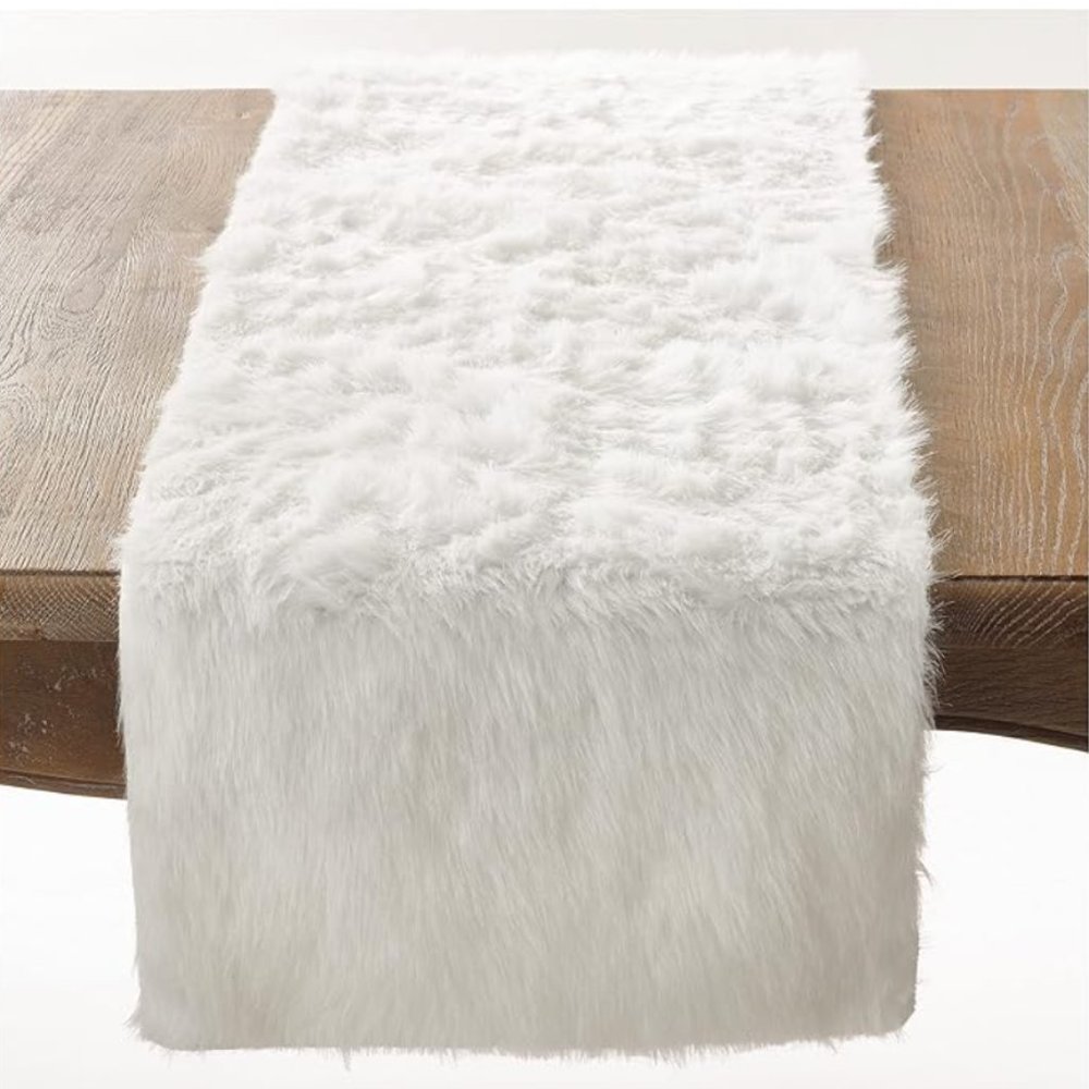 COPY - Table Runner 72" x 12", White Table Runner for Dresser, Faux Fur Table R…